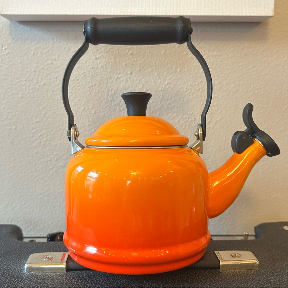 SOLD Le Creuset Enamel on Steel Demi 1.25 QT Tea Kettle in the Flame Volcanic